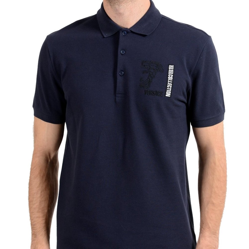 Versace Collection Men's Navy Blue Logo Polo Shirt